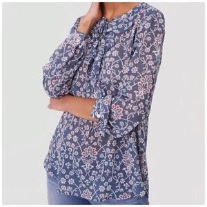 Ann Taylor Loft Women's Chiffon Jasmine Lace-up Floral Ruffle‎ Blouse XS